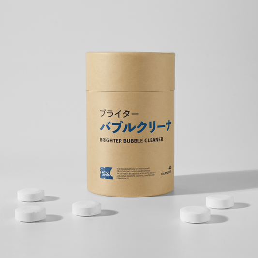 Koyo Living Brighter Bubble Cleaner in eco-friendly tube packaging with white fizzing cleaning tablets displayed on a minimal background. stain remover Malaysia, baby safe stain remover Malaysia, gentle stain remover MY. eco stain remover Singapore, natural stain remover Singapore