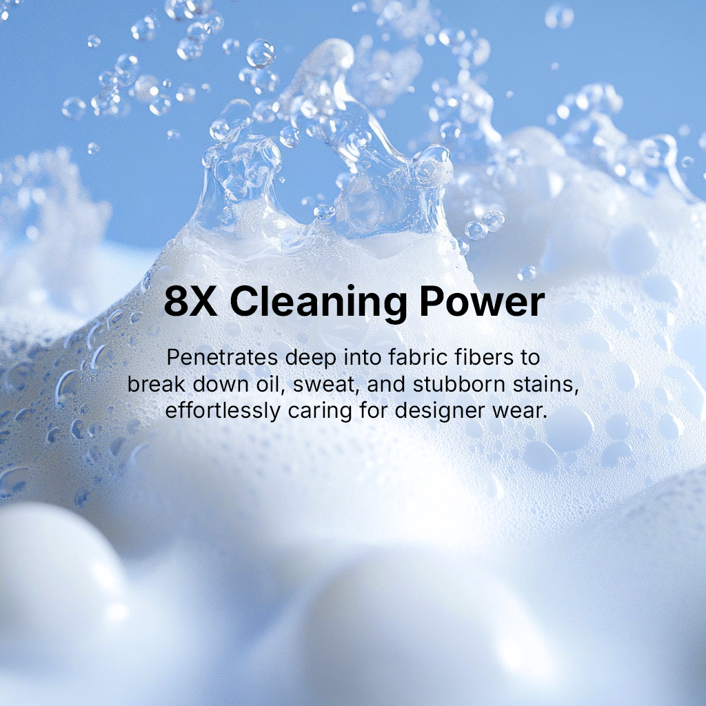 Koyo Living 8x cleaning power laundry pod showing stain remover, detergent, softener, and anti-bacteria formula. Koyo Living Laundry Care Combo with detergent pods and bubble cleanser on minimalist background. detergent capsules Malaysia, baby safe laundry detergent Malaysia, gentle laundry pods MY. eco laundry pods Singapore, baby detergent Singapore, natural stain remover Singapore